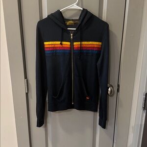 NWT Aviator Nation Charcoal Hoodie with Rainbow Stripes